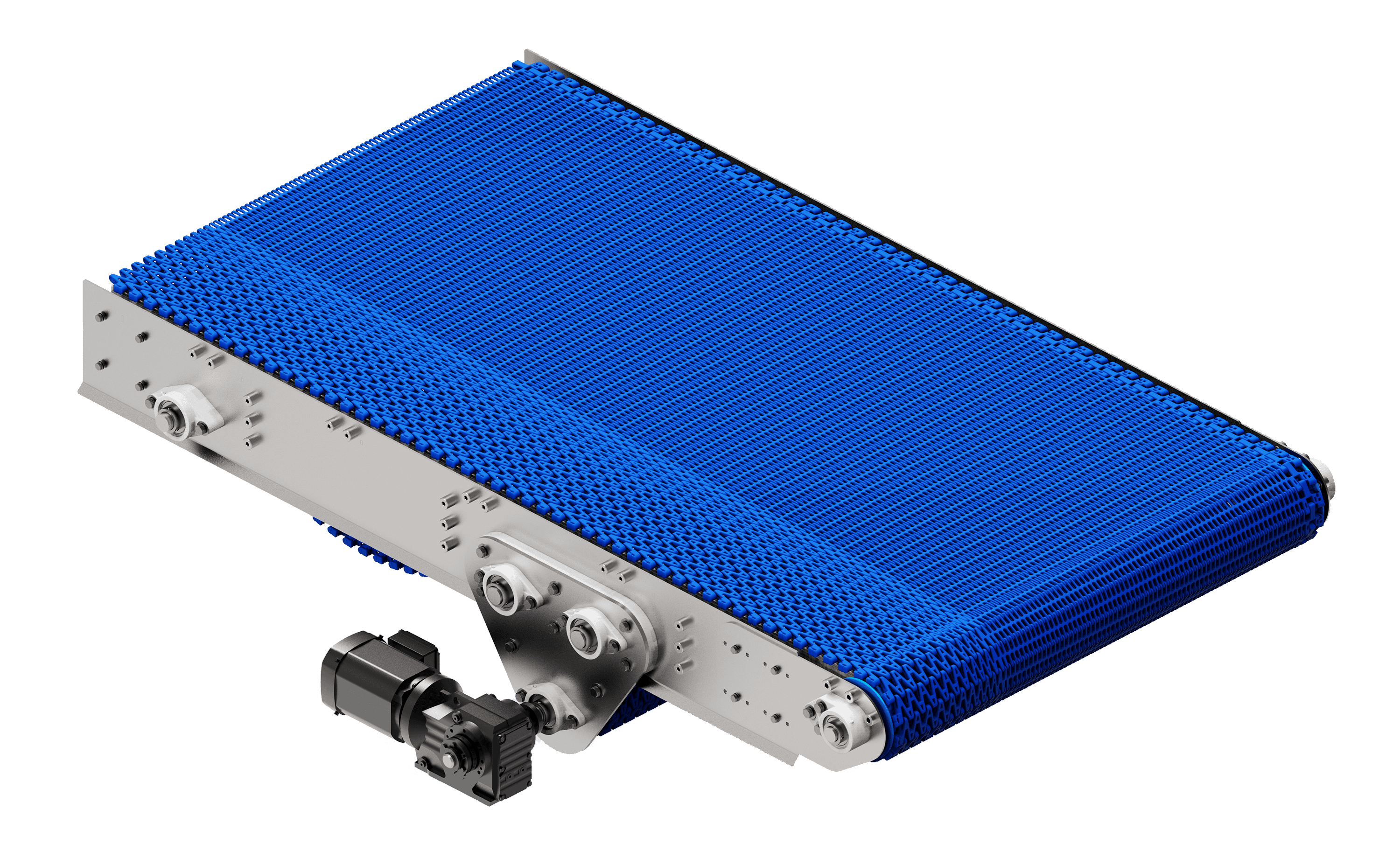 Conveyor drive section: motor, sprockets, and belt