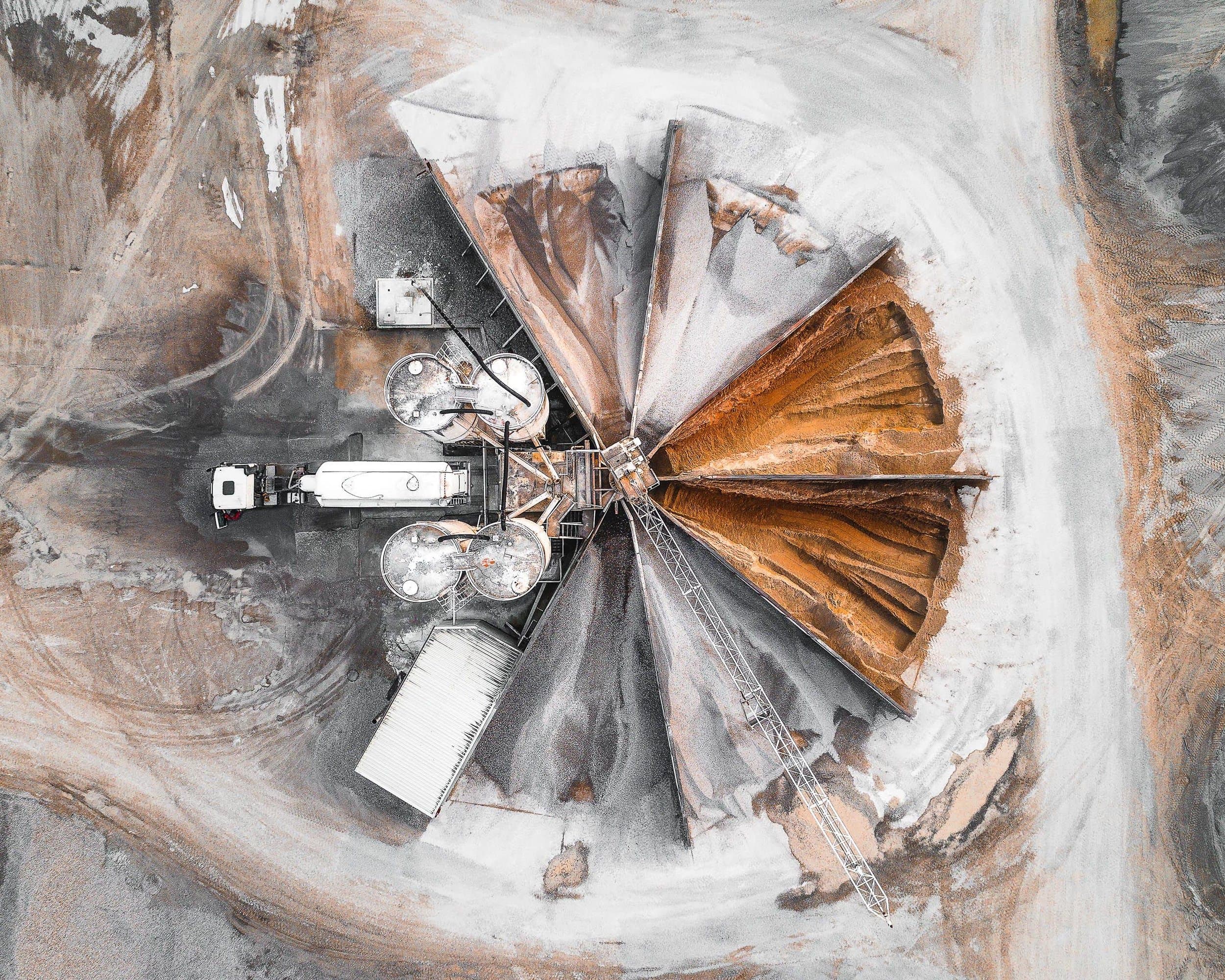 Aerial view of mining or industrial extraction site